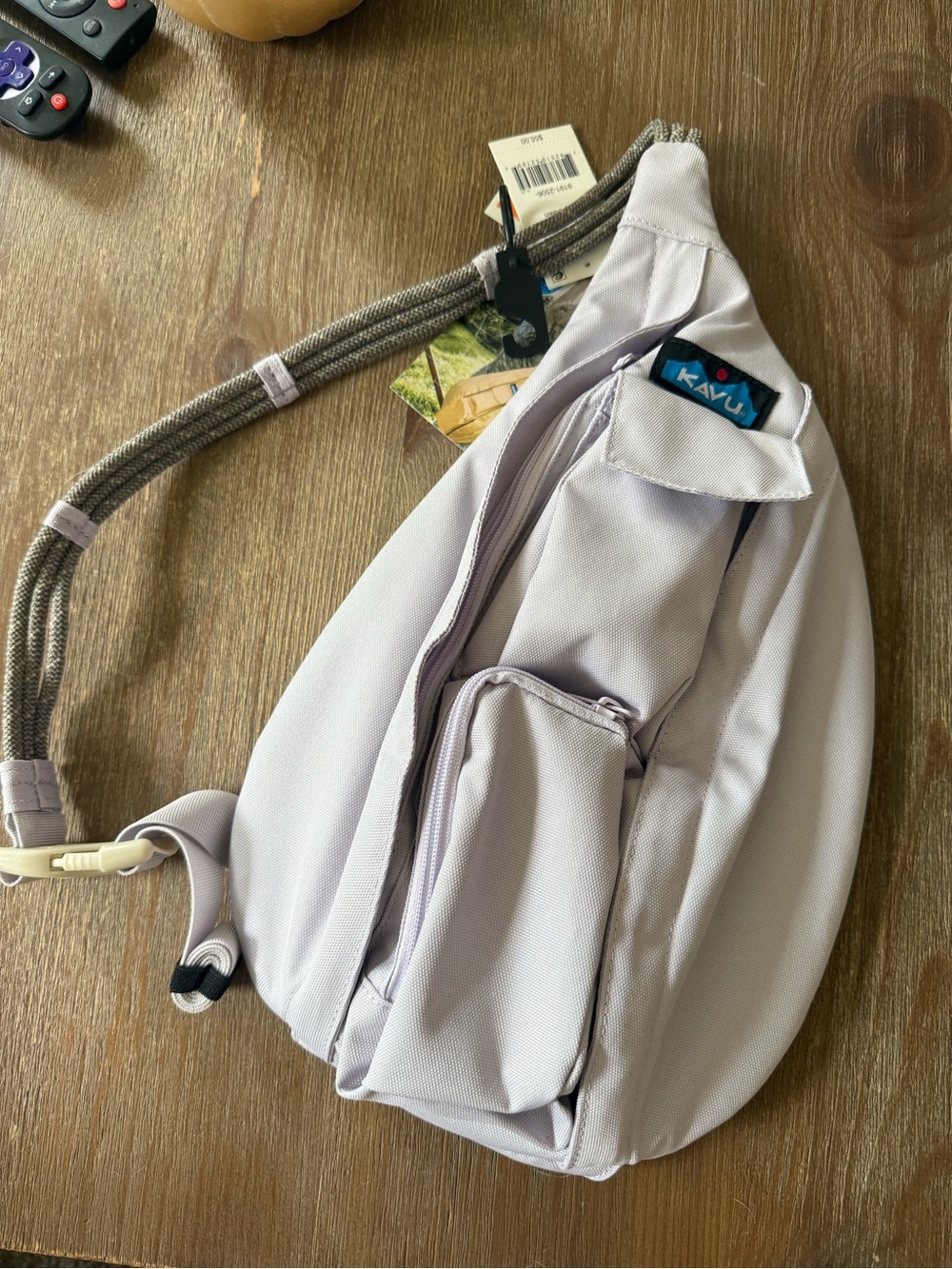 Kavu Light Lavender Sling Satchel with Rope Strap